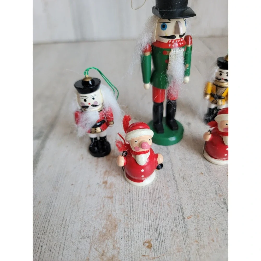 Nutcracker mini vintage Santa Claus figure ornament Xmas set Unique Home